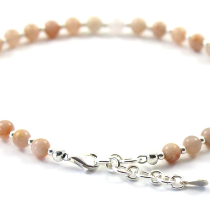 Sunstone Minimalist Pink Anklet With Silver-2