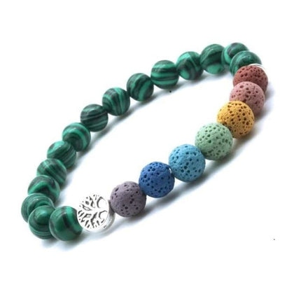 Tree of life Seven Chakra and Jade Green Lava Stone Bracelet-0
