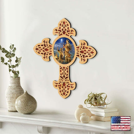 Starlight Shepherd Pointy Wooden Cross by D. Gelsinger - Inspirational Icon Decor - 88387-DG-3