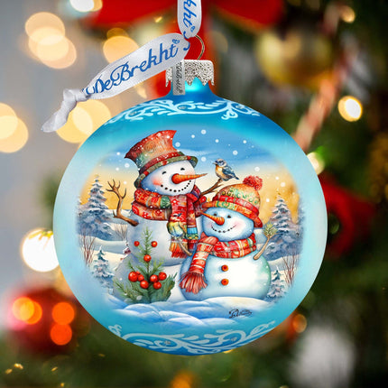 Winter Friends Ball Glass Ornament by G. Debrekht - Christmas Santa Snowman Decor - 73373-1