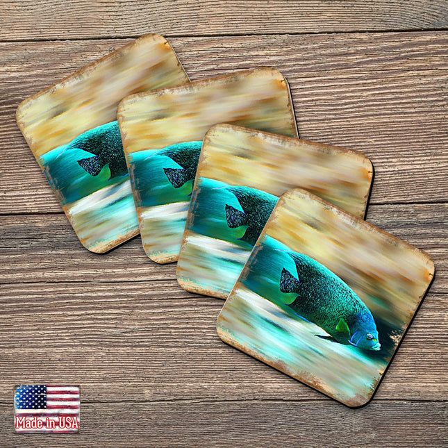 Green Tropical Fish Coastal Wood Coasters Set of 4 by Nature Wonders - 95264C-S4-0