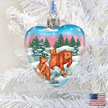 Brown Bears Heart Mercury Glass Ornament by G. DeBrekht - Wildlife Holiday Decor - 771062-1