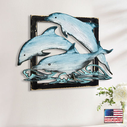 Dolphin Pod Rustic Wooden Wall Decor by G. DeBrekht - Coastal Sea-Life Decor - G98519S3-2