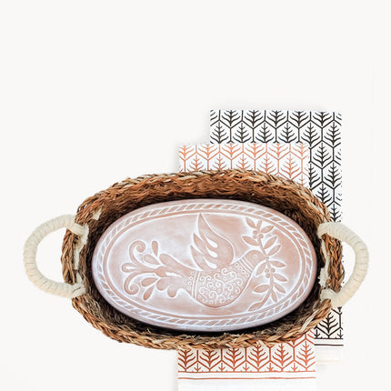 Bread Warmer & Basket Gift Set with Tea Towel - Bird Oval-0
