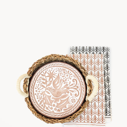 Bread Warmer & Basket Gift Set with Tea Towel - Bird Round-0
