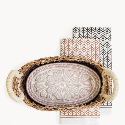 Bread Warmer & Basket Gift Set with Tea Towel - Flower-0