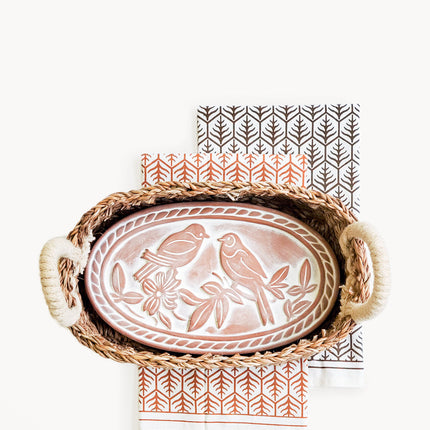 Bread Warmer & Basket Gift Set with Tea Towel - Lovebird Oval-0