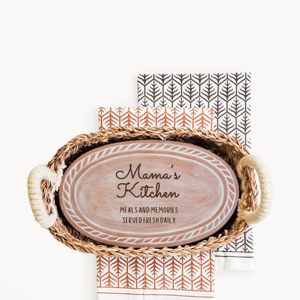 Bread Warmer & Basket Gift Set with Tea Towel - Mom Oval-5