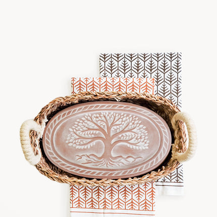 Bread Warmer & Basket Gift Set with Tea Towel - Tree of Life Oval-0