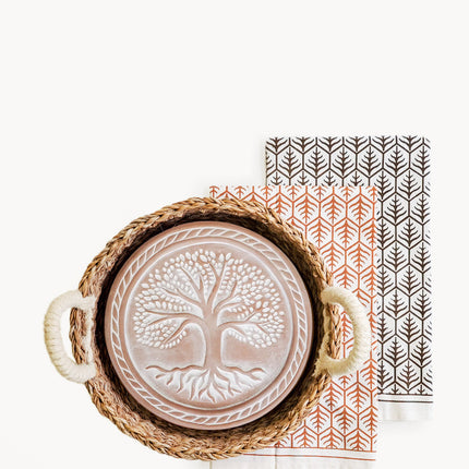 Bread Warmer & Basket Gift Set with Tea Towel - Tree of Life Round-0