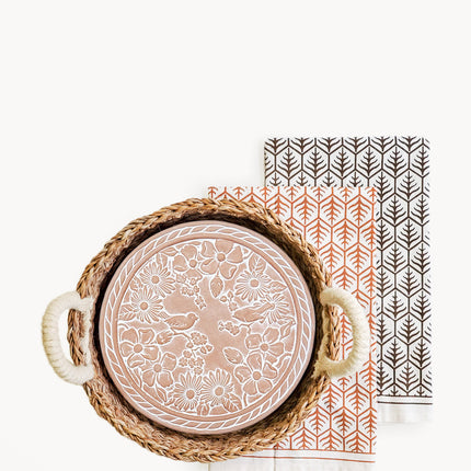Bread Warmer & Basket Gift Set with Tea Towel - Garden Round-0