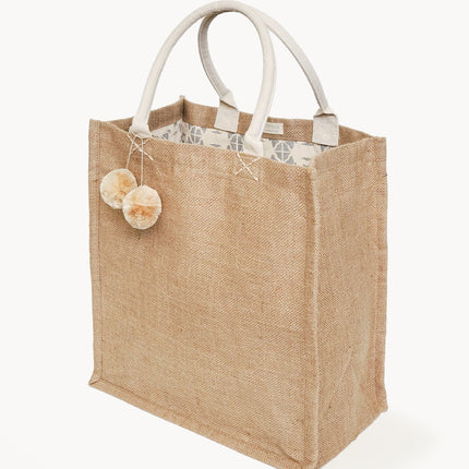 Jute Canvas Gift Bag With Pompom-0