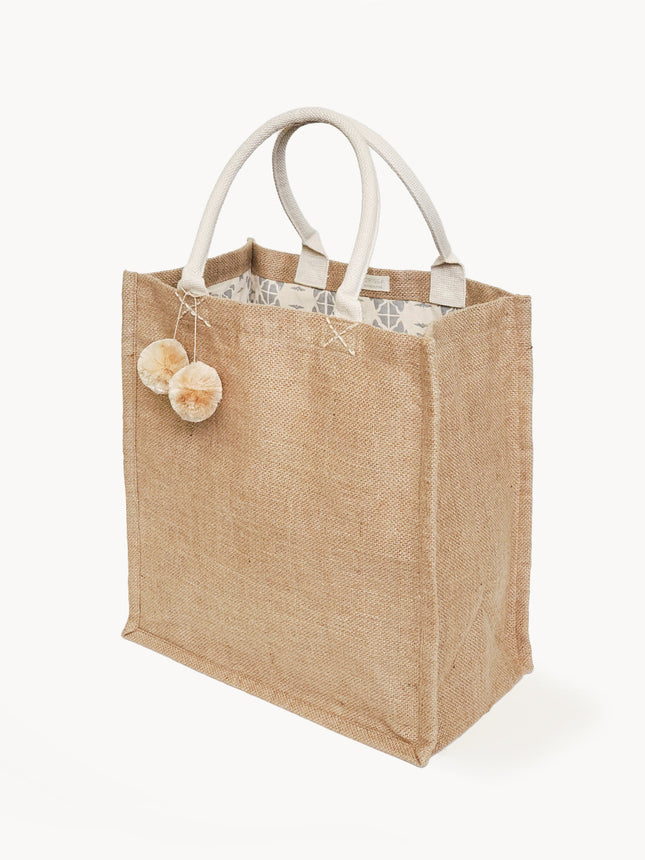 Jute Canvas Gift Bag With Pompom-0