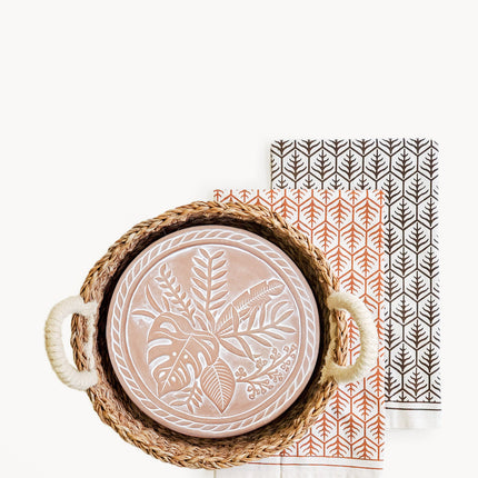 Bread Warmer & Basket Gift Set with Tea Towel - Plant Round-0