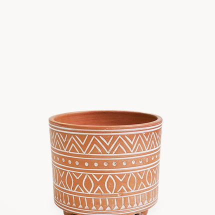 Hand Etched Terracotta Pot - Small-0