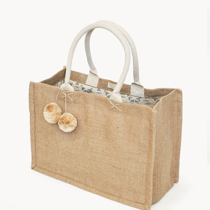 Jute Canvas Gift Bag With Pompom-0