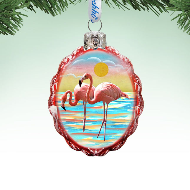 Flamingo at Sunset Mercury Glass Ornament by G. DeBrekht - Coastal Holiday Decor - 777375-0