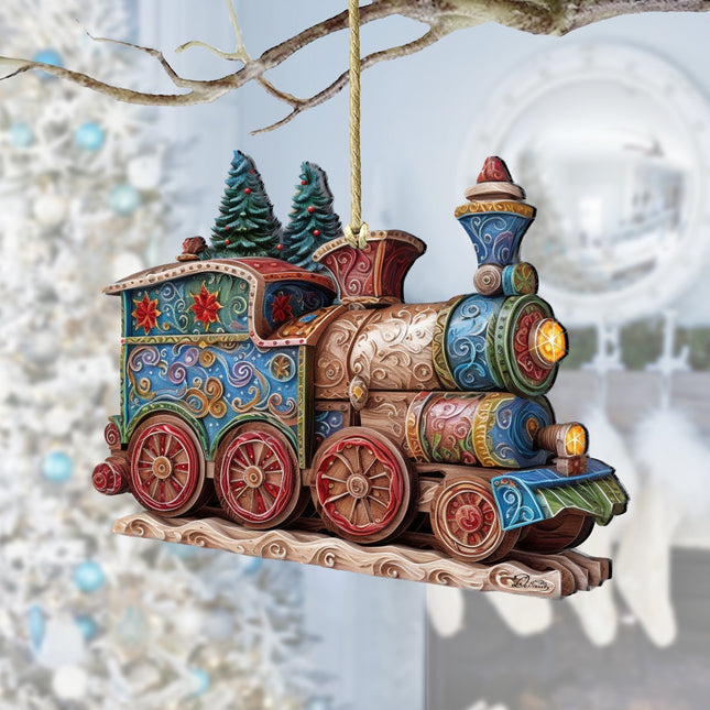 Christmas Train Wooden Ornaments by G. Debrekht - Christmas Decor - 8100198-2-0