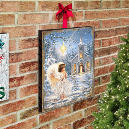 Angel at the Chapel Art Wooden Wall Art by D. Gelsinger - Nativity Holiday Decor - 95659B-1606-2