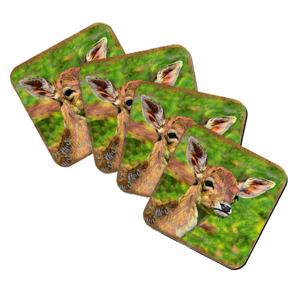 Deer Face Wooden Cork Coasters Gift Set of 4 by Nature Wonders - Nature Wildlife Decor  - 95288C-S4-4