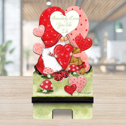 Gnome Buddy Love Cell Phone Stand Family Decor Wood Mobile Tablet Holder Charging Station Organizer by Susan Winget - 892034-SW-2