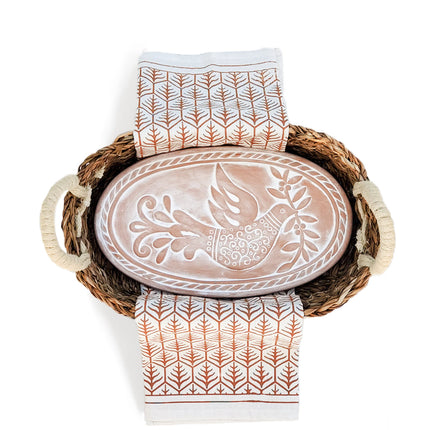 Bread Warmer & Basket Gift Set with Tea Towel - Bird Oval-4