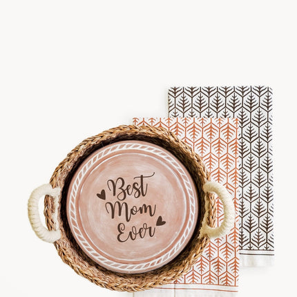 Bread Warmer & Basket Gift Set with Tea Towel - Mom Round-0