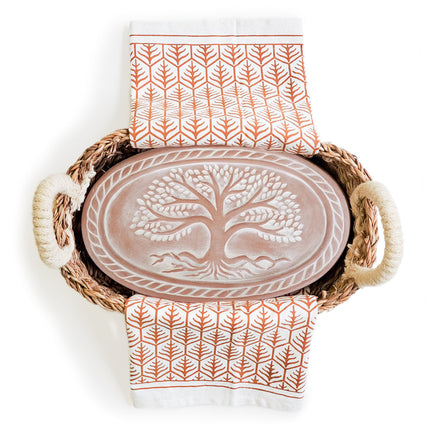 Bread Warmer & Basket Gift Set with Tea Towel - Tree of Life Oval-2