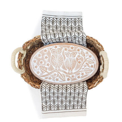 Bread Warmer & Basket Gift Set with Tea Towel - Owl Oval-3