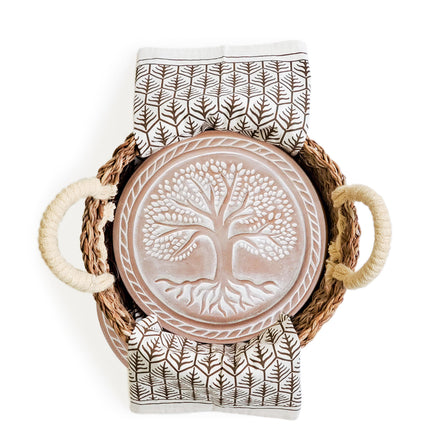 Bread Warmer & Basket Gift Set with Tea Towel - Tree of Life Round-3