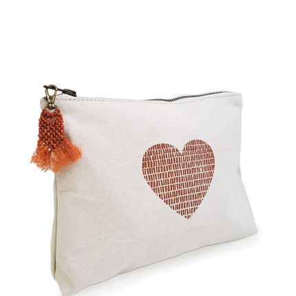 Hand Screen Printed Cotton Canvas Pouch - Love-4