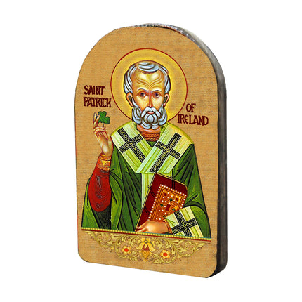 Saint Patrick Wooden Gold Plated Religious Celtic Sacred Icon - Inspirational Icon Decor - 86060-4
