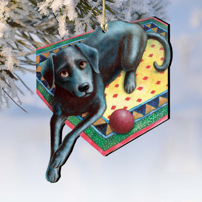 Ready When You Are Black Dog Wooden Ornaments by Laura Seeley - Pets Dog and Cats Decor - 8511017-LS-0