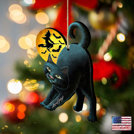Spooky Night Black Cat Wooden Ornaments by Laura Seeley - Thanksgiving Halloween Decor - 8512054-3-LS-1
