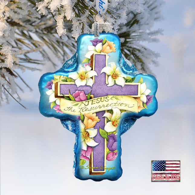Resurrection Cross Glass Ornament by Susan Winget - Nativity Holiday Decor - 758-303-SW-0