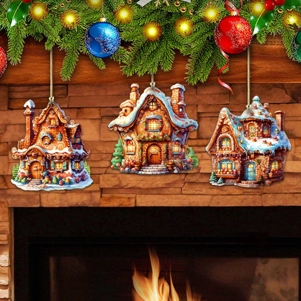 Fairy Tale Houses Wooden Ornaments Set of 3 by G. Debrekht - Christmas Decor - 8100191S3-3