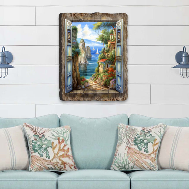 Seaside Town Window Wall Art by G. DeBrekht Coastal Decor - 8492105W-0