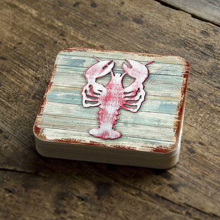 Lobster Coastal Wooden Cork Coasters Gift Set of 4 by Nature Wonders - Coastal Sea-Life Decor - 8198538-9C-S4-1