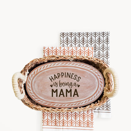 Bread Warmer & Basket Gift Set with Tea Towel - Mom Oval-7