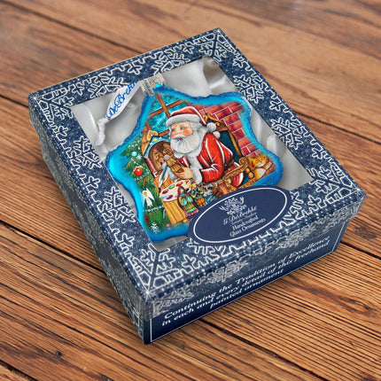 Nativity Workshop Snowflake Glass Ornament by G. DeBrekht - Christmas Santa Snowman Decor - 754-003-3