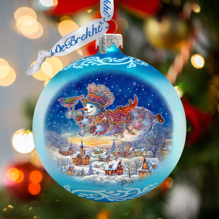 Winter Skies Adventure Ball Glass Ornament by G. Debrekht - Christmas Santa Snowman Decor - 73380-1