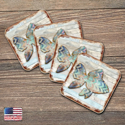 Fish Coastal Wooden Cork Coasters Gift Set of 4 by Nature Wonders - Coastal Sea-Life Decor - 8198534-9C-S4-0