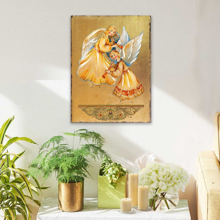 Angels Watching Over You Wooden Gold Plated Religious Christian Sacred Icon - Inspirational Icon Decor - 85046-2