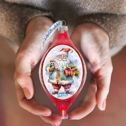 Santa Claus Presents Drop Glass Ornament by G. Debrekht - Christmas Santa Snowman Decor - 757-045-3