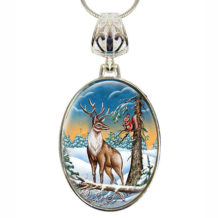 Regal Reindeer Silver Plated Mother of Pearl Jewelry Pendant Necklace - 44034-0