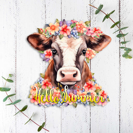 Front door welcome sign Hello Summer Front porch Summer wreath Main entrance banner Flowers Welcome sign - Wooden front porch decor - 933111H-3