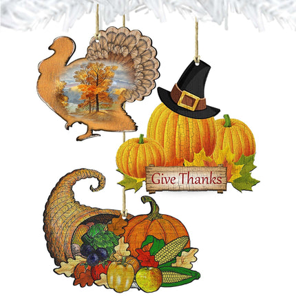 Thanksgiving Wooden Ornaments Set of 3 by G. DeBrekht - Thanksgiving Halloween Decor - 8100034S3-1
