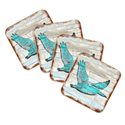 Pelican Coastal Wooden Cork Coasters Gift Set of 4 by Nature Wonders - Coastal Sea-Life Decor - 8198611-9C-S4-4