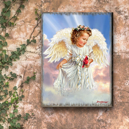 Angel with Cardinal Art Wooden Wall Art by D. Gelsinger - Nativity Holiday Decor - 95676B-DG-4