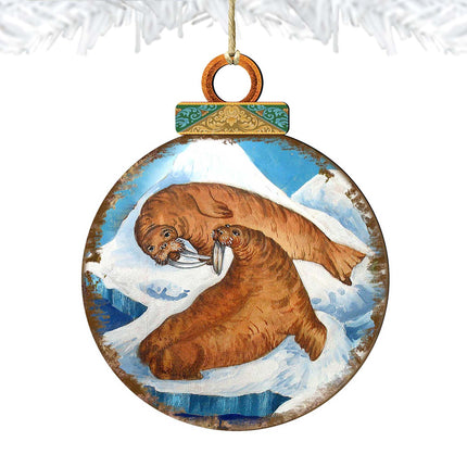 Sea Lions Ball Wooden Ornaments by G. DeBrekht - Coastal Holiday Decor - 8025377-4